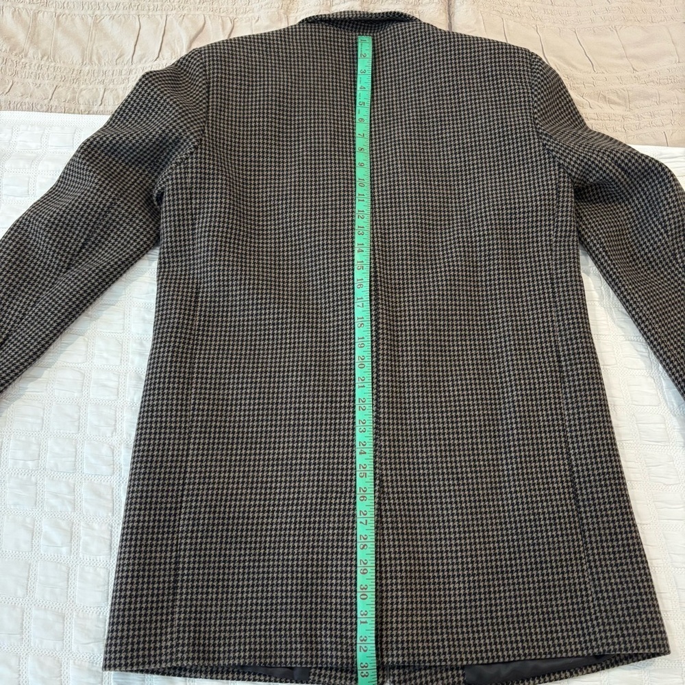 Zara Houndstooth Shoulder-pad Brown Blazer, Wool Blend, Size L, Classic Career - Picture 11 of 12